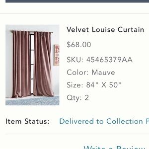2 panels of Anthropologie Velvet Louise Curtains in Mauve
